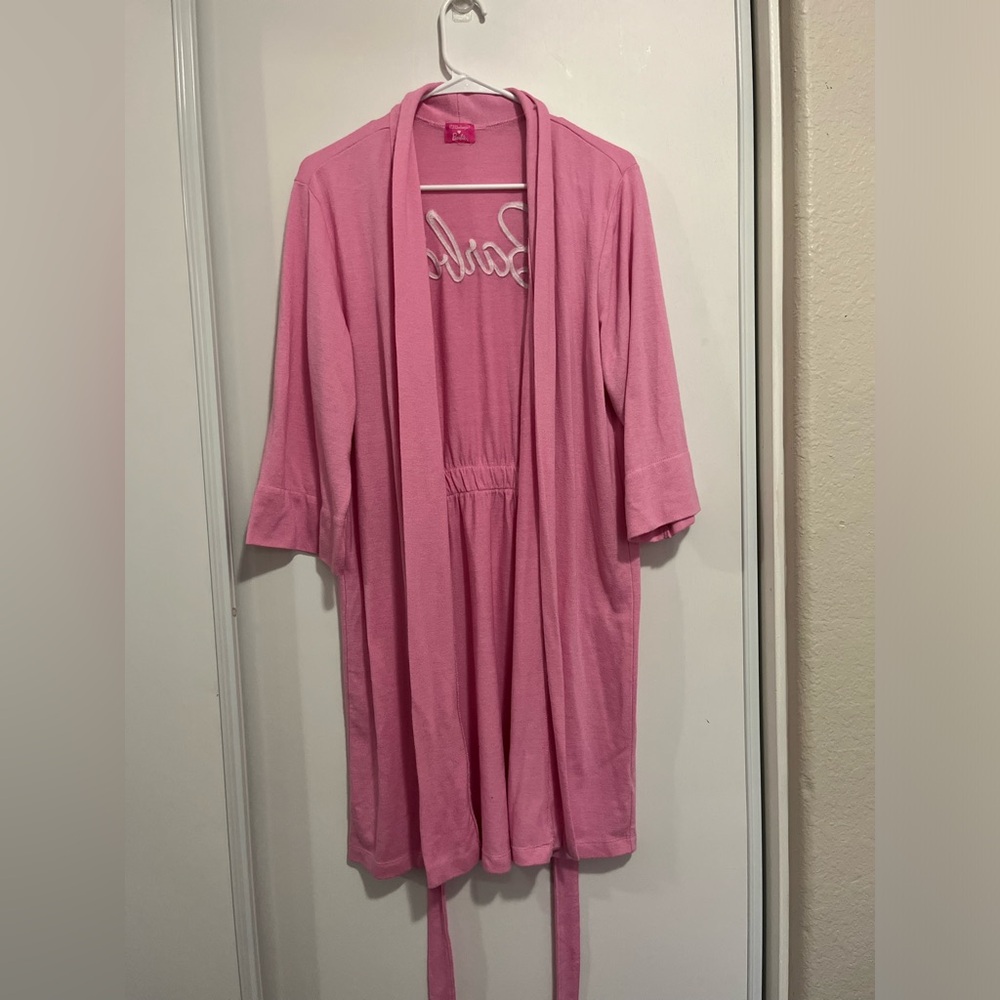 PJ Salvage BARBIE Soft‎ Robe Pink Women’s Size M Open Front Short - Picture 2 of 7